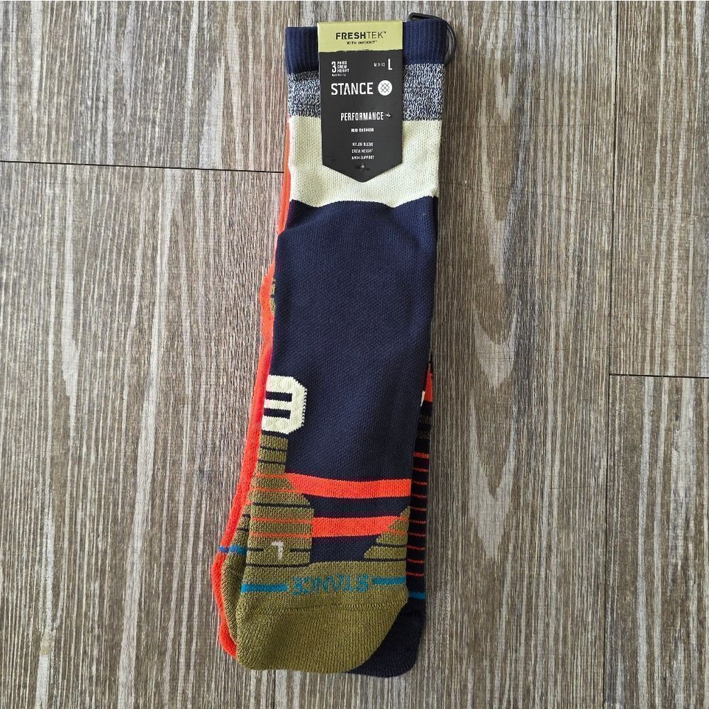 Stance Route Mid Crew Running Socks 3 Pack Men's Large L Navy Red Freshtek New